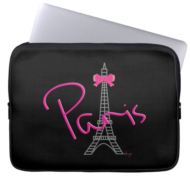 Paris France Eiffel Tower Black Cool Graphic Laptop Sleeve (Front)