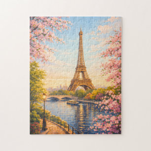 Paris France Eiffel Tower Cherry Blossoms Puzzle