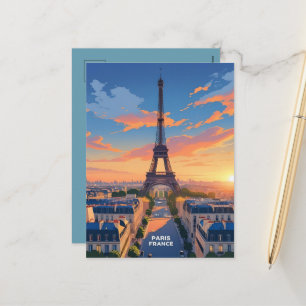 Paris France Eiffel Tower_ City Skyline Holiday Postcard
