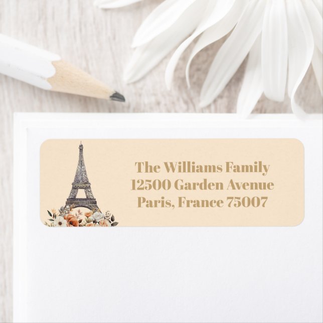 Paris France Eiffel Tower Floral Return Address Label (Insitu)