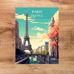 Paris, France Eiffel Tower Illustration Postcard