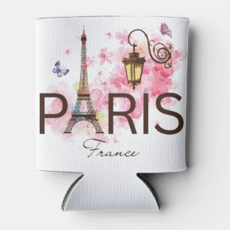 Paris France Eiffel Tower & Lamp  Can Cooler