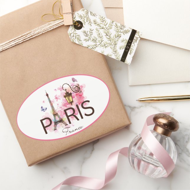 Paris France Eiffel Tower & Lamp Oval Sticker (Gifting)