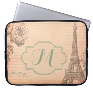 Paris France Eiffel Tower Monogram 15" Laptop Case