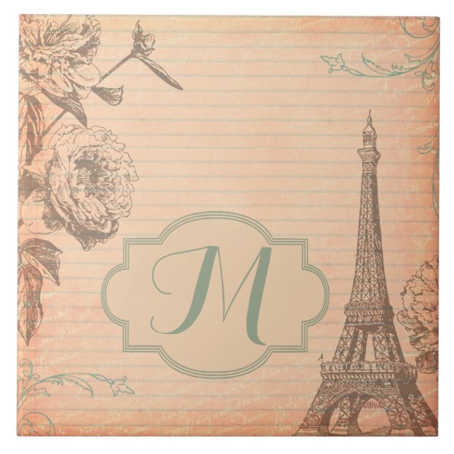Paris France Eiffel Tower Monogram Display Tile (Front)