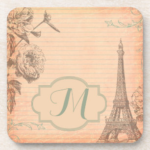 Paris France Eiffel Tower Monogram Drink Coaster