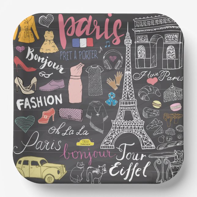 Paris France Eiffel Tower Paper Plate (Front)