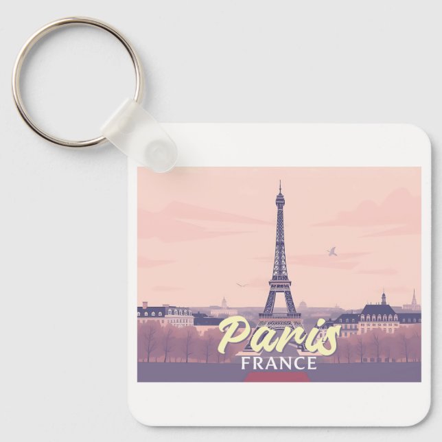 Paris France Eiffel Tower Pastel Travel Design Key Ring (Front)