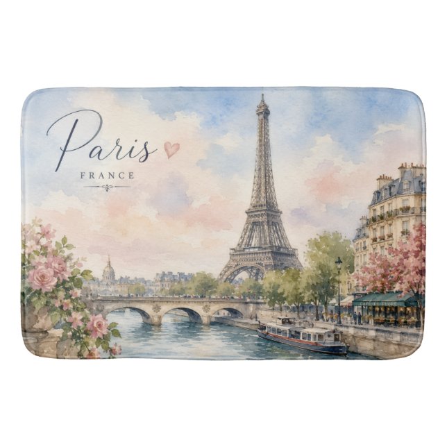 Paris France Eiffel Tower river seine  Bath Mat (Front)