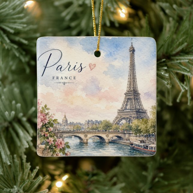 Paris France Eiffel Tower river seine  Ceramic Ornament (Tree)