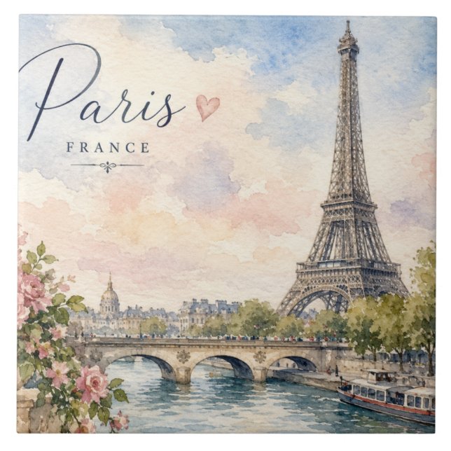 Paris France Eiffel Tower river seine  Ceramic Tile (Front)