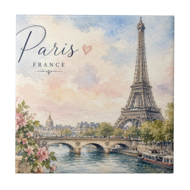 Paris France Eiffel Tower river seine  Ceramic Tile (Front)