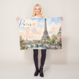 Paris France Eiffel Tower river seine Fleece Blanket