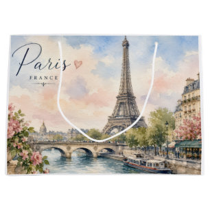 Paris France Eiffel Tower river seine Large Gift Bag
