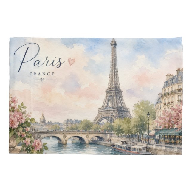 Paris France Eiffel Tower river seine  Pillowcase (Back-Left)