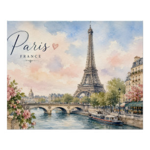 Paris France Eiffel Tower river seine Poster