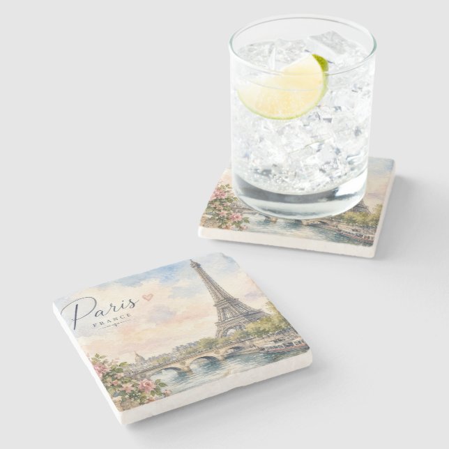 Paris France Eiffel Tower river seine  Stone Coaster (Side)