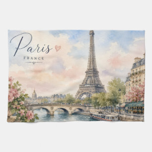 Paris France Eiffel Tower river seine Tea Towel