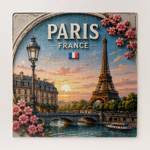 🗼 Paris France Eiffel Tower Riverside City Views Jigsaw Puzzle