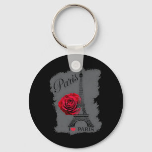 Paris France Eiffel Tower Rose Valentines Day Souv Key Ring