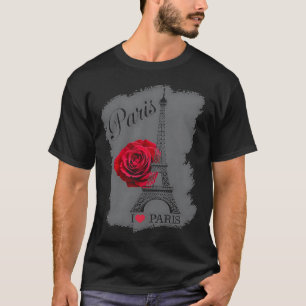 Paris France Eiffel Tower Rose Valentines Day Souv T-Shirt