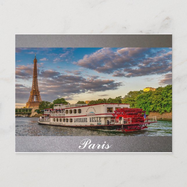 Paris France Eiffel Tower Seine River Boat Postcard (Front)