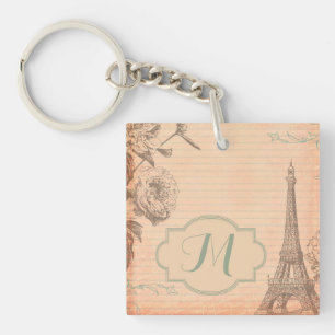 Paris France Eiffel Tower Shabb Monogram Key Chain