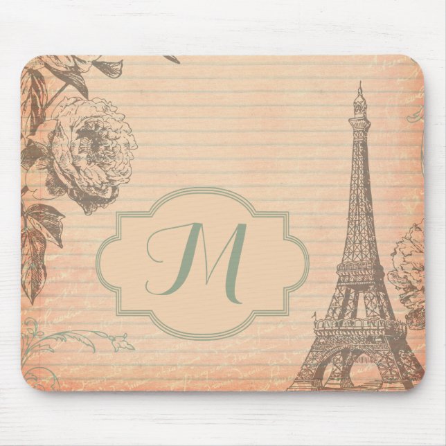 Paris France Eiffel Tower Shabb Monogram Mouse Pad (Front)