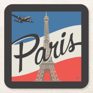 Paris France   Eiffel Tower Square Paper Coaster