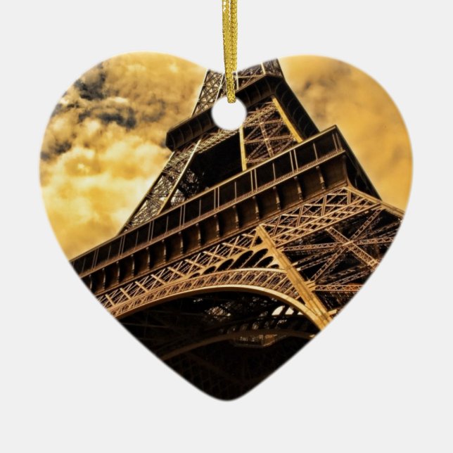 Paris France Eiffel Tower Sunset Ceramic Tree Decoration (Front)
