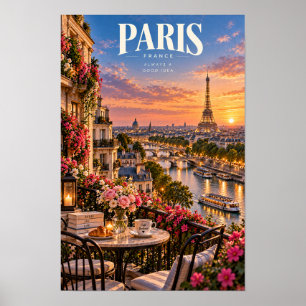 Paris France Eiffel Tower Sunset Travel Poster Wal