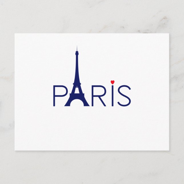 Paris France Eiffel Tower Text and Heart Postcard (Front)