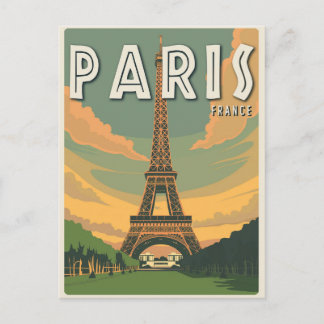 Paris France Eiffel Tower Vintage Travel Postcard