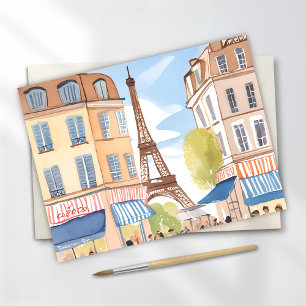 Paris France Eiffel Tower Watercolor Card