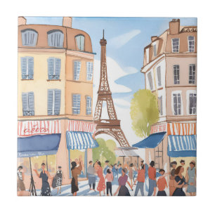 Paris France Eiffel Tower   Watercolor French Ceramic Tile