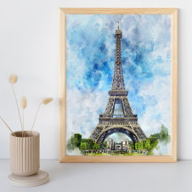 Paris France Eiffel Tower Watercolor