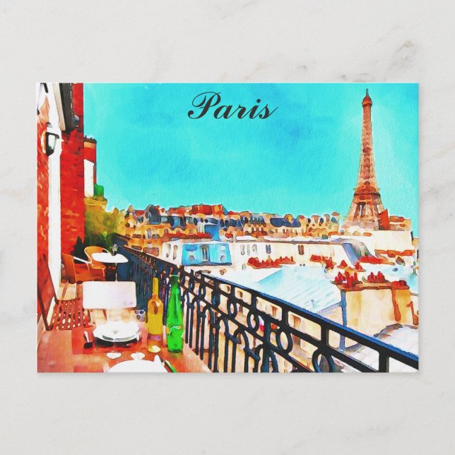 Paris France Eiffel Tower Watercolor Postcard (Front)