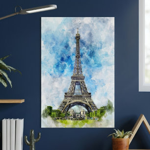 Paris France Eiffel Tower Watercolor Poster