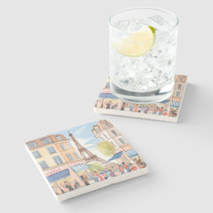 Paris France Eiffel Tower Watercolor Stone Coaster