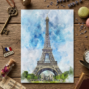 Paris France Eiffel Tower Watercolor Thank You Card