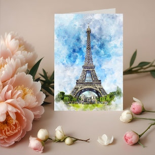 Paris France Eiffel Tower Watercolor Thank You Card
