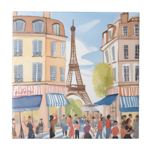 Paris France Eiffel Tower Watercolor Travel Ceramic Tile