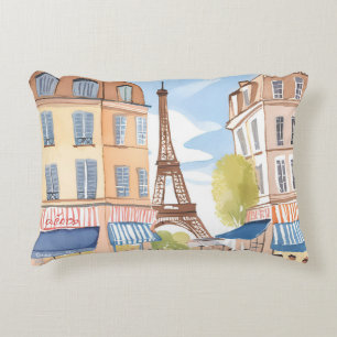 Paris France Eiffel Tower   Watercolor Travel Decorative Cushion