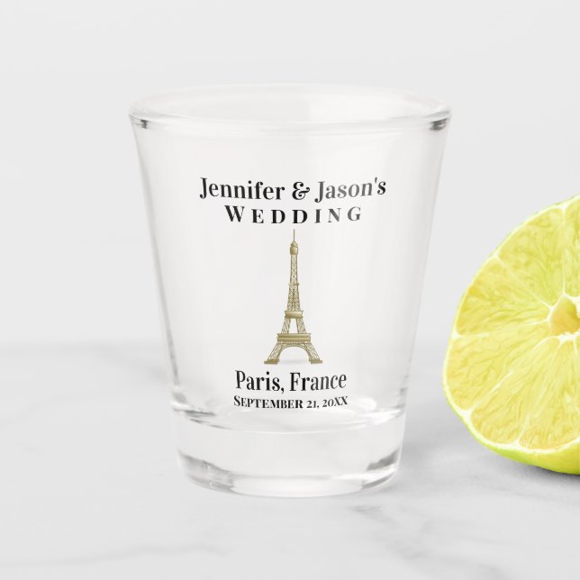 Paris France Eiffel Tower Wedding Favour Shot Glass (Front)