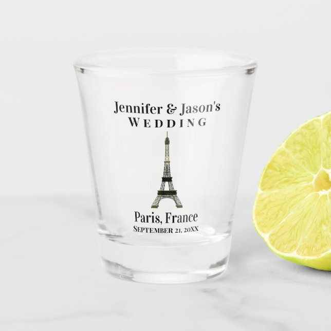 Paris France Eiffel Tower Wedding Favour Shot Glass (Front)