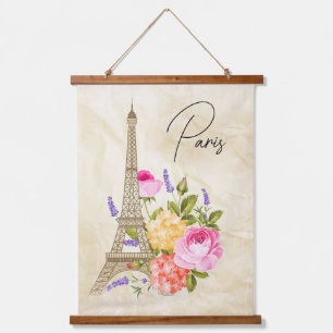  Paris France Eiffel Tower with Flowers  Hanging Tapestry