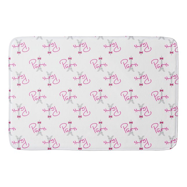 Paris, France, Eiffel Tower with pink bow, modern Bath Mat (Front)