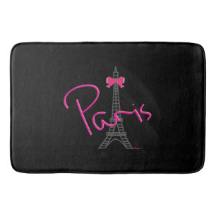 Paris, France, Eiffel Tower with pink bow, modern Bath Mat