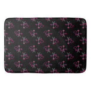 Paris, France, Eiffel Tower with pink bow, modern Bath Mat