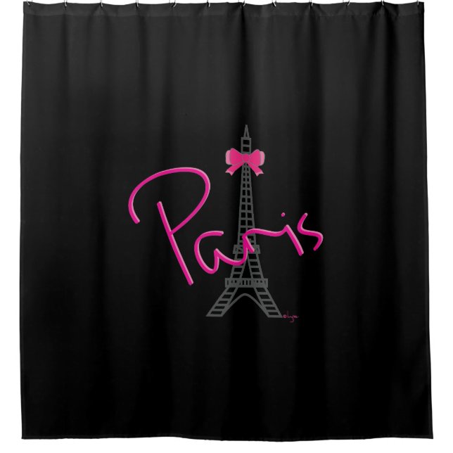 Paris, France, Eiffel Tower with pink bow, modern Shower Curtain (Front)